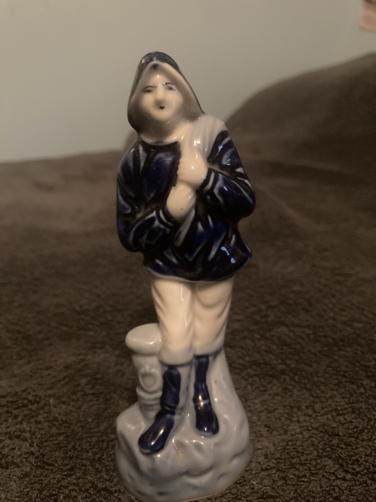 Vintage Blue And White Porcelain Fisherman Figurine- Occupied Japan