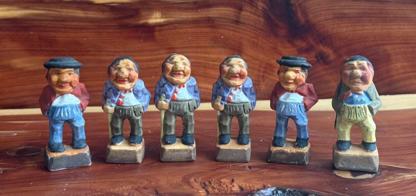 Set of 6 Vintage Occupied Japan “Mock Carved Wood” Bisque Porcelain Figurines