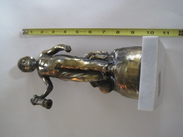 DINANDERIE D’ART E. NOEL Brass Miner Holding Lantern On Marble Base 11″ GUC
