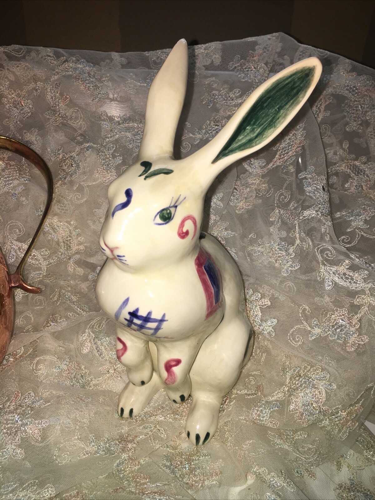 Ceramic Easter Bunny Rabbit Figurine Vintage signed by Artist