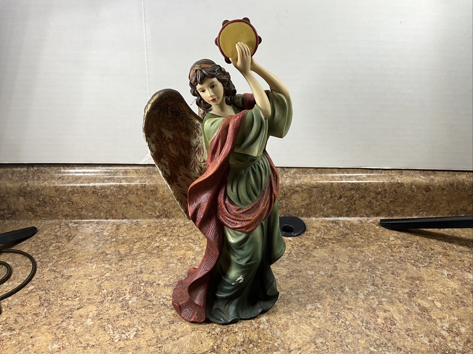 O’Well Hand Painted Fine Porcelain Tambourine Angel Figurine 11.50″H x 4.50″W