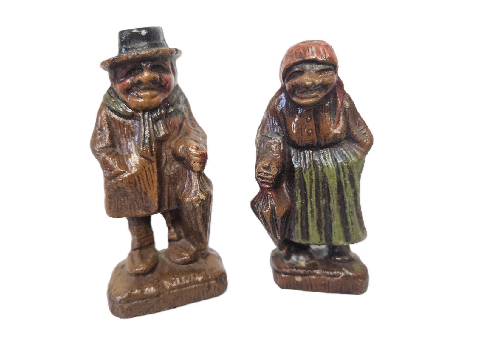 “1940’s Syroco Wood Composite Folk Art Couple Figurines — Old Farmer & Wife”