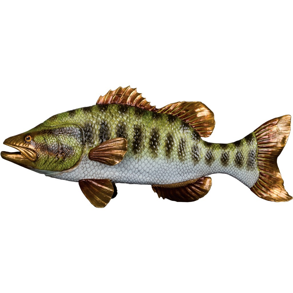 PORCELAIN BRONZE ORMOLU striped fish bass sculpture figure 20x5x8.5