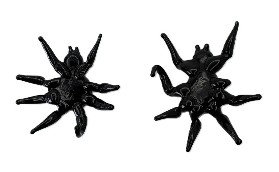 Miniature Black Spider Art Hand Blown Glass Figurines Set of 2