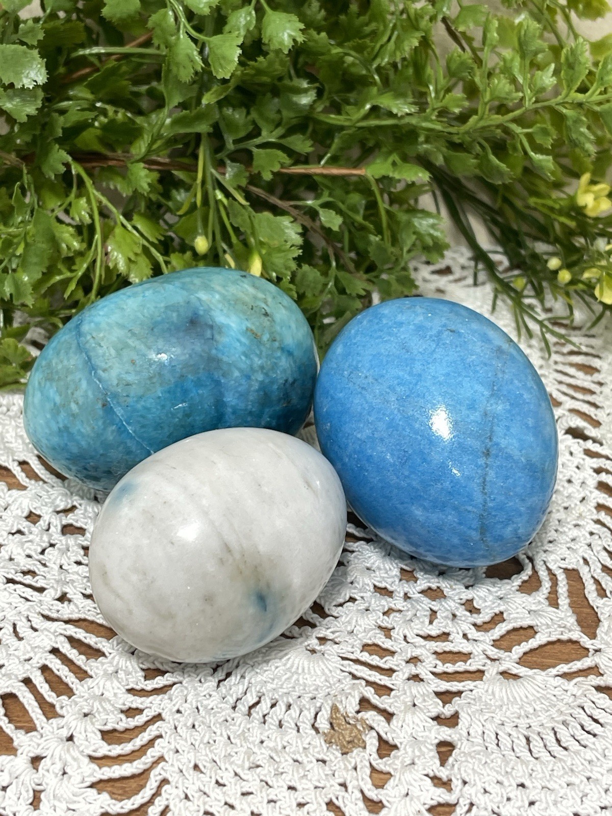 Lot Of Green Alabaster Marble Stone Polished Eggs Green Teal Blue Vintage