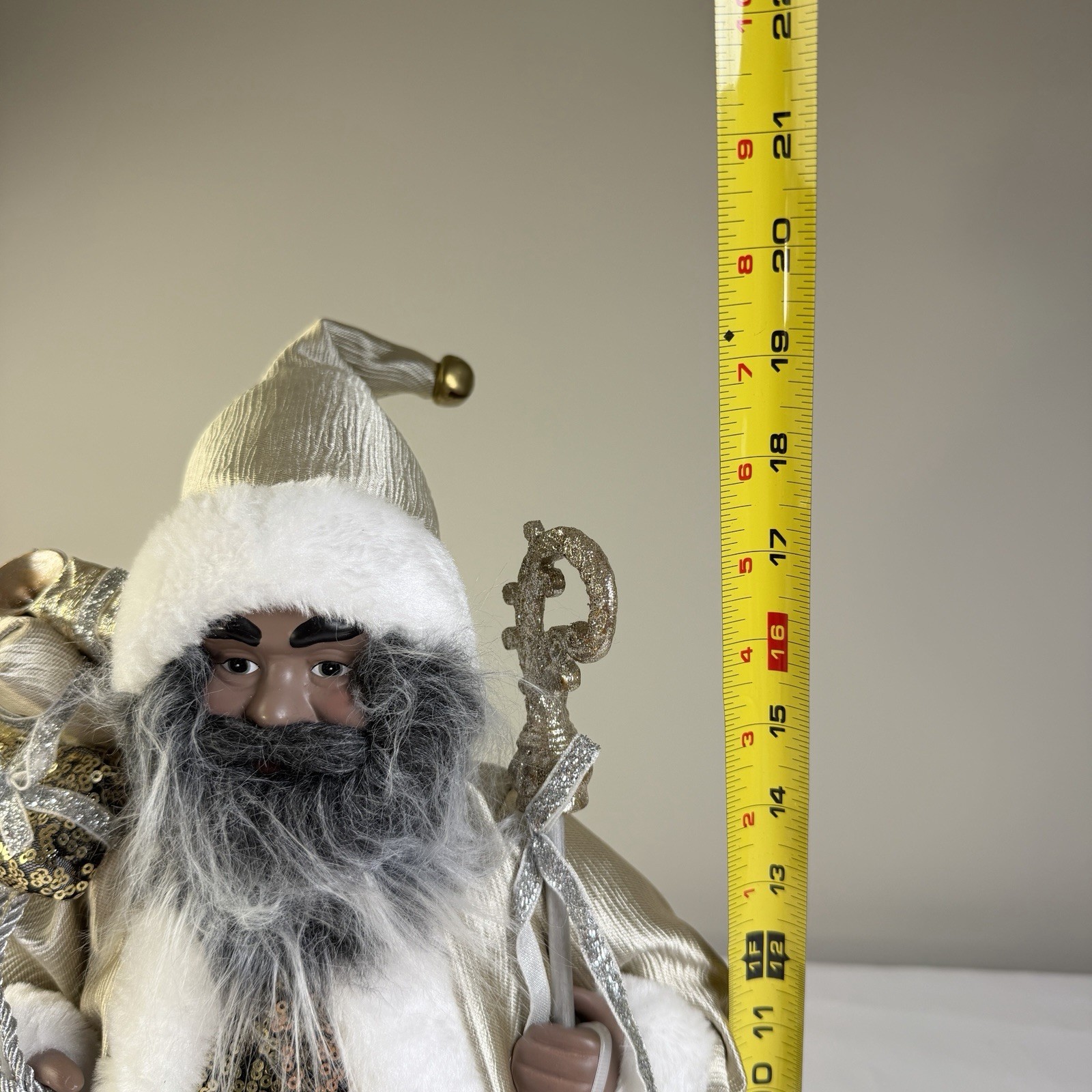 Martha Stewart 19″ African American Gold Silver Fur Santa Figurine New Holiday