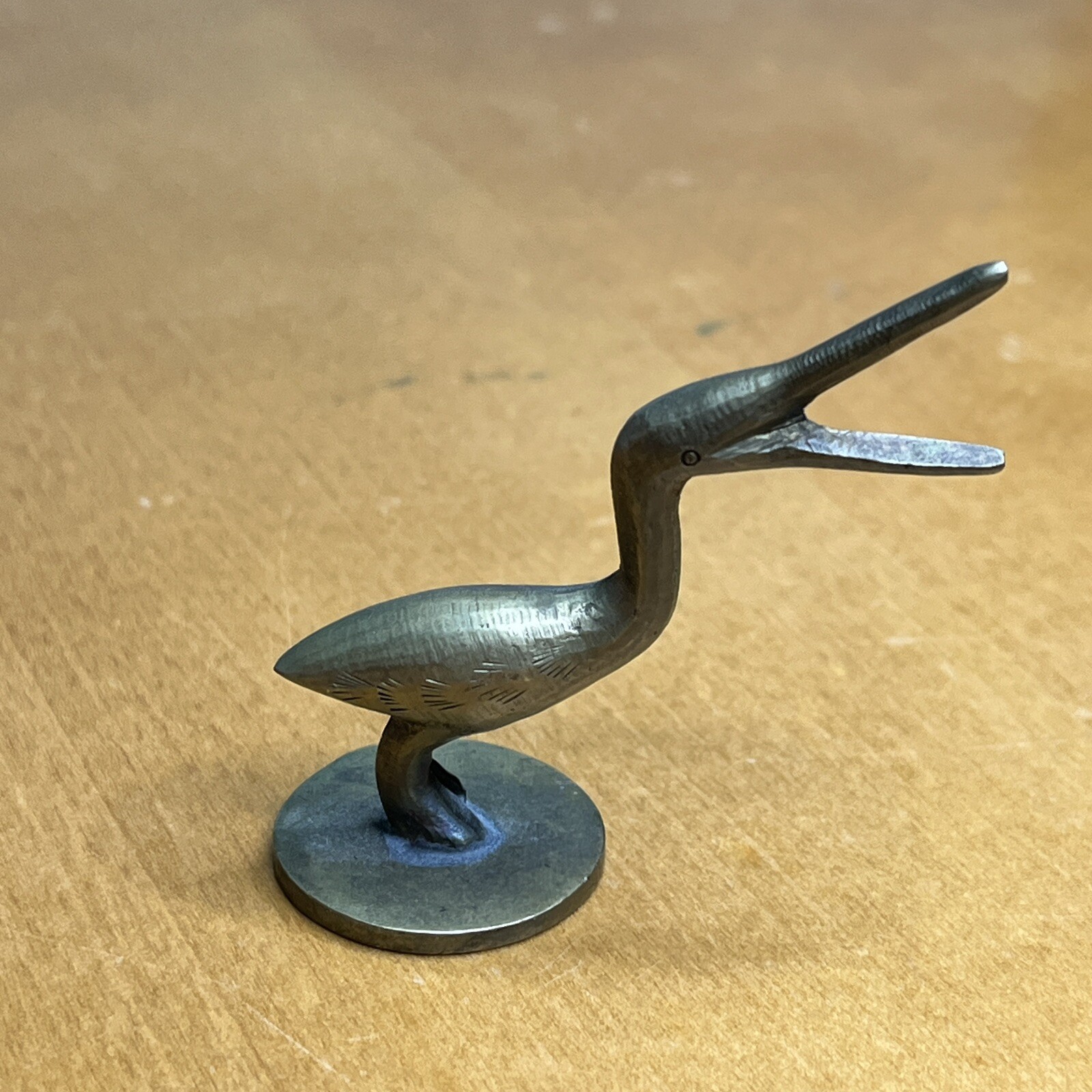 Brass Crane Stork Pelican Vintage Bird Statue Figurine 2.25″