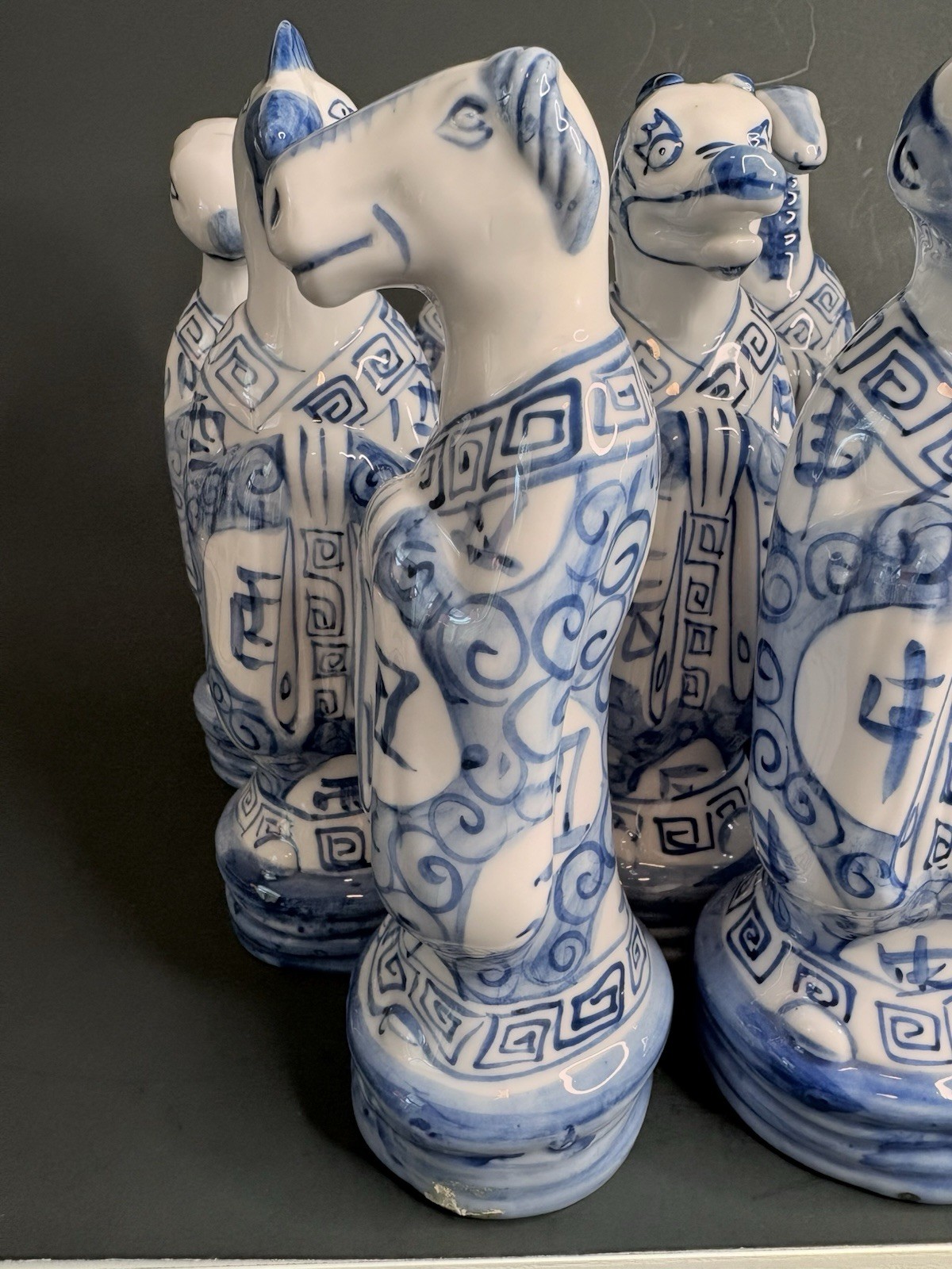 Vintage Porcelain Chinese Zodiac Statues By Andrea by Sadek Blue and White Set