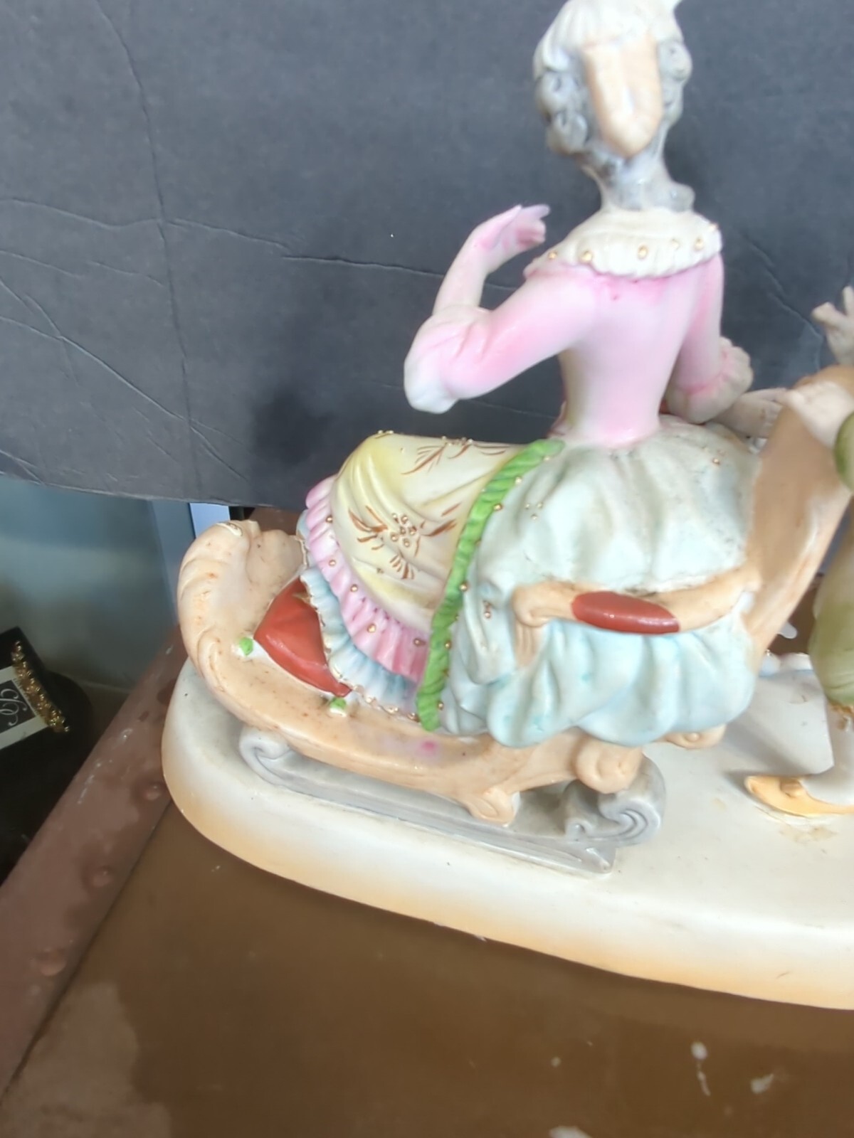 Antique Victorian Bisque Fancy lady man dog Figures Figurine German Statue