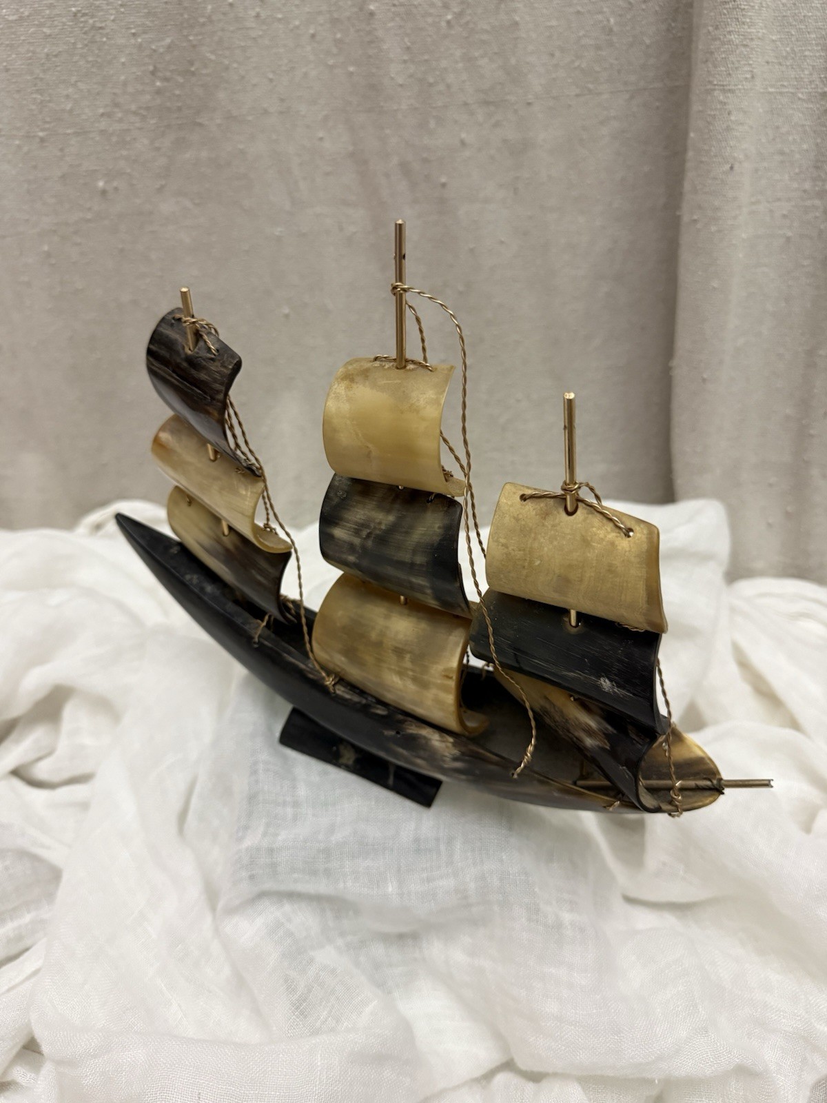 Vintage 1950’s Handmade Bull Horn Sailing Ship Nautical Coastal Art Sculpture