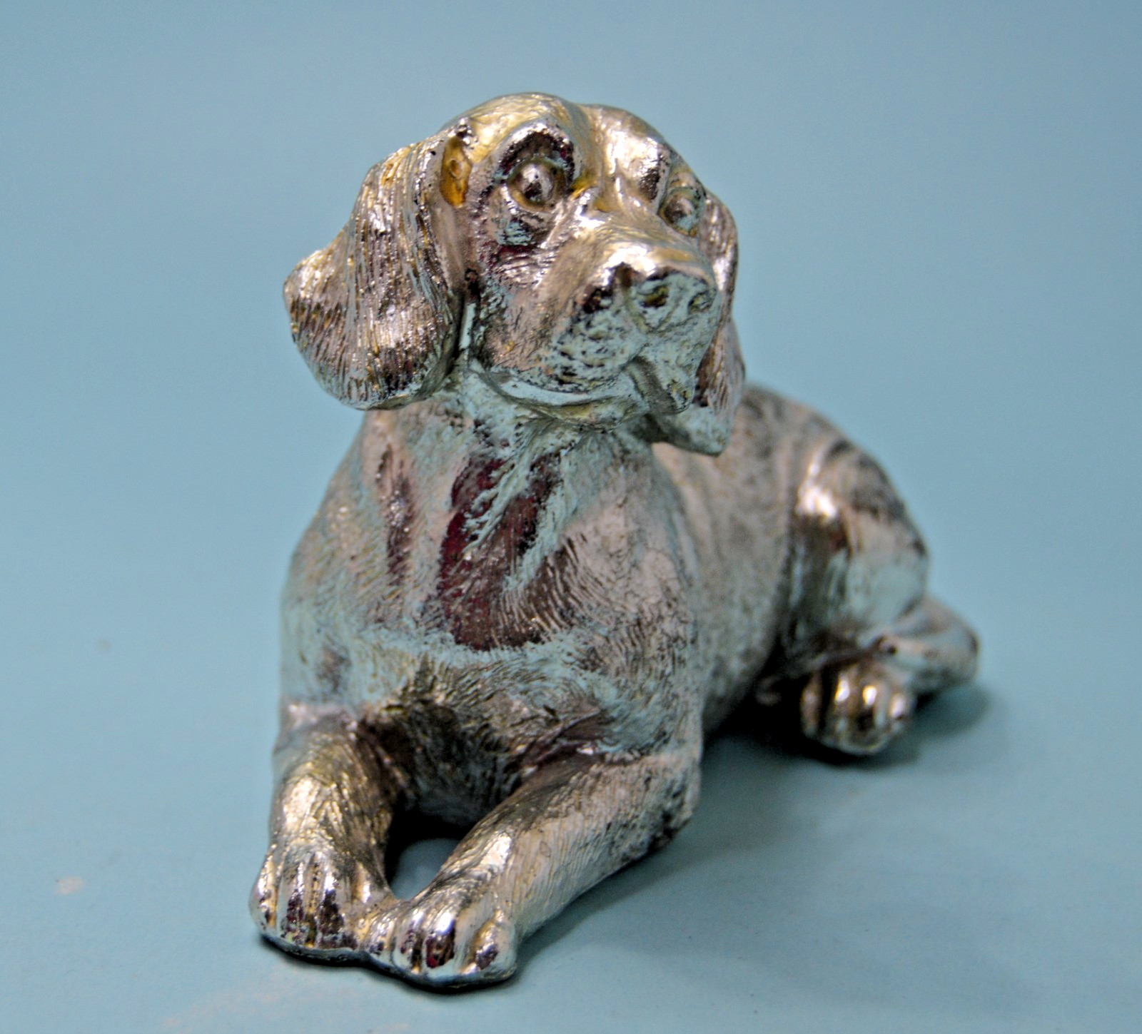 Silvery dog figurine 4.5″ long unknown composition