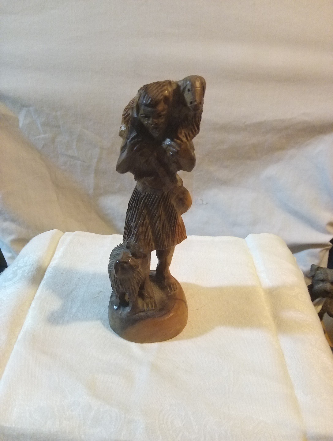 Vintage Hand Carved Wood Good Shepherd Figurine Carrying Lamb Religious Statue