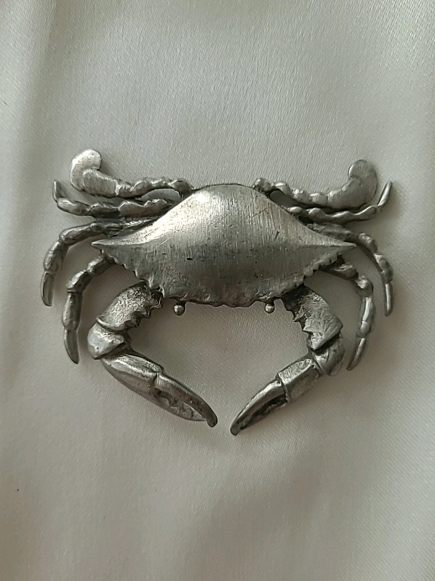Pewter Crab Paperweight Figurine Sculpture 2.5 Inch Beach House Decor Sweet