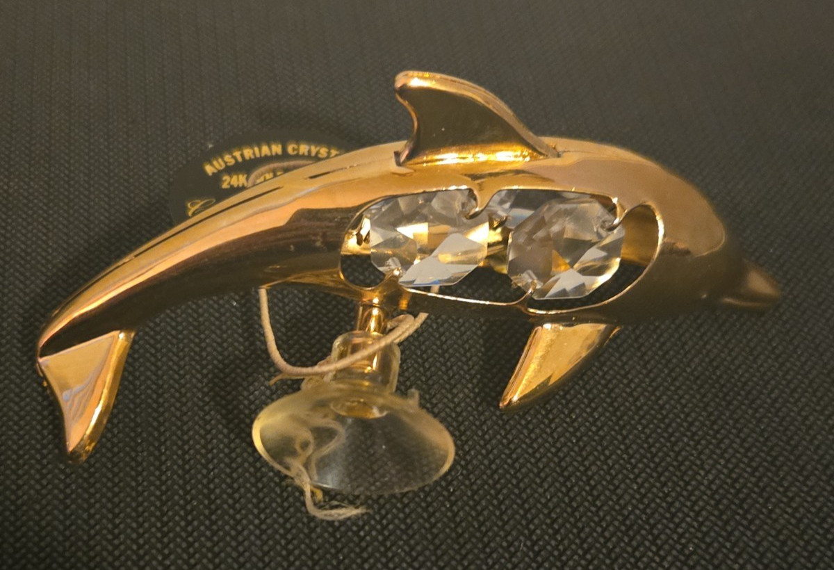 24K Gold Plated Suncatcher with Austrian Crystal – Dolphin – 4 inch