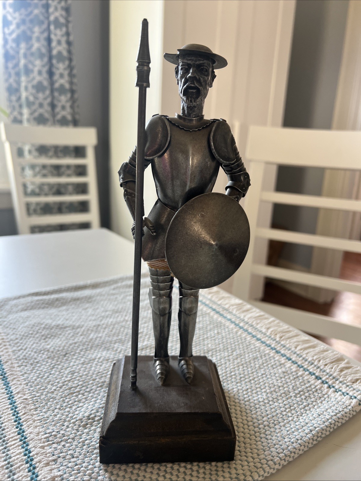 Vintage Medieval Knight In Authentic Armor On Wood Base 10”
