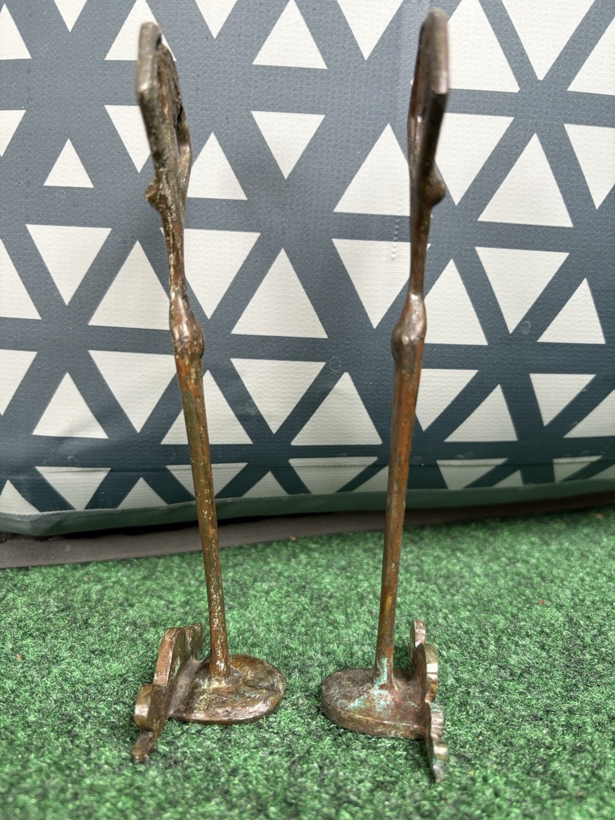 2 MCM stylized women sculptures VTG bronze women figurines patina 7” Tall