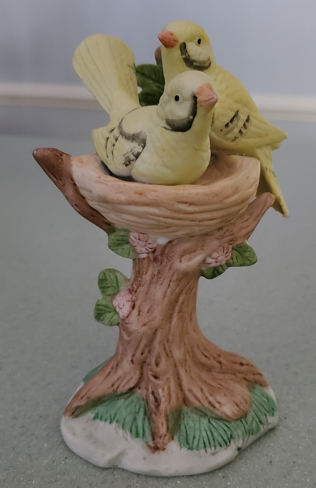 Unmarked Porcelain Canaries (?) in Nest, approx 6″