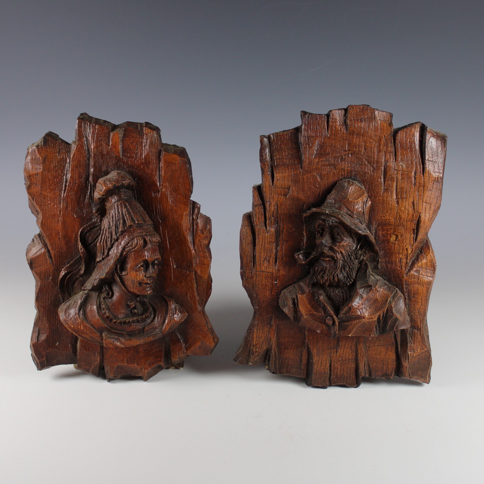 Set of French Breton Detail Carved Wood Plaques Reliefs