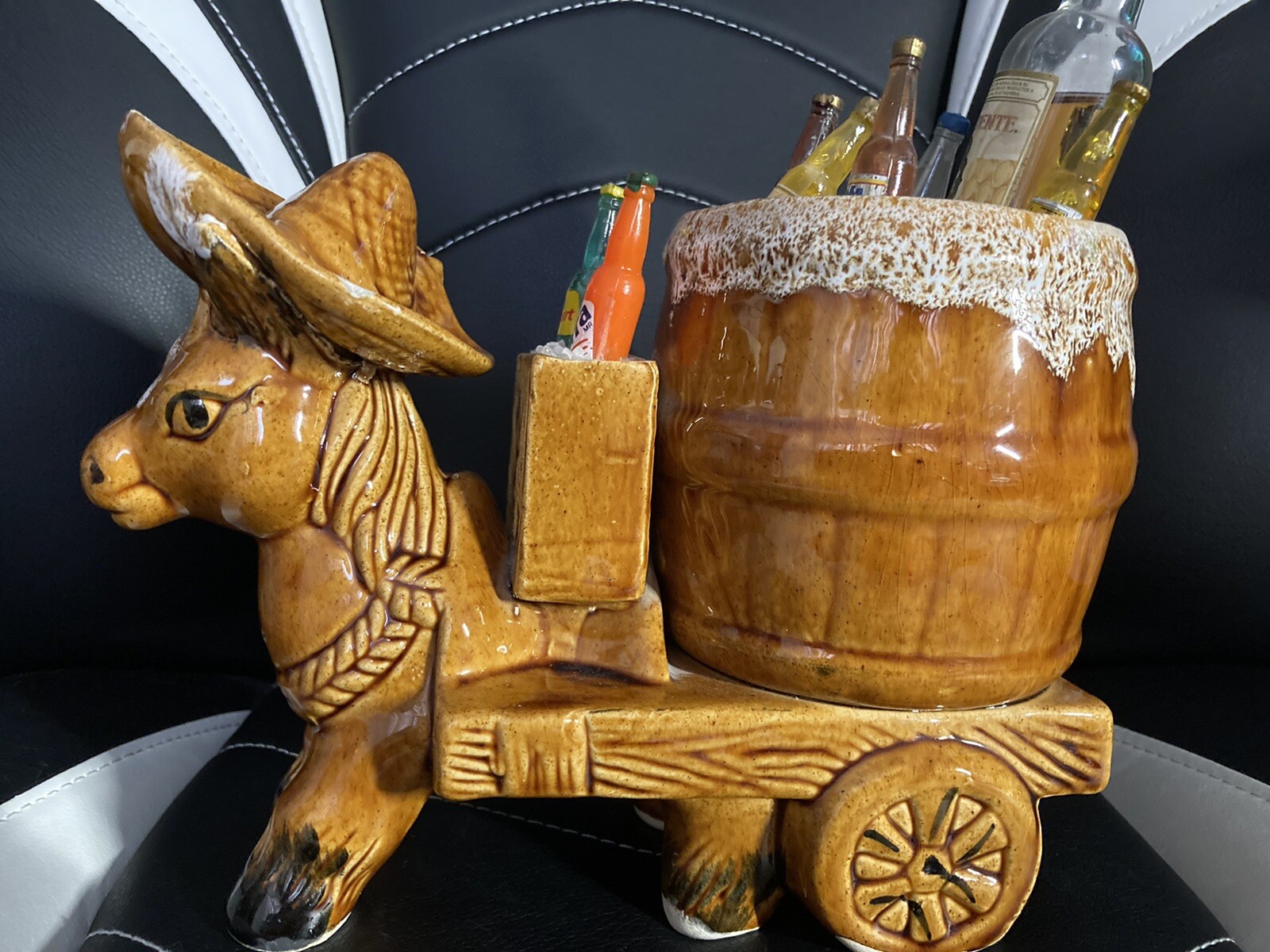 Porcelain Glazed Ceramic Donkey CarryinDrinks Collectible Home Decor. Beautiful