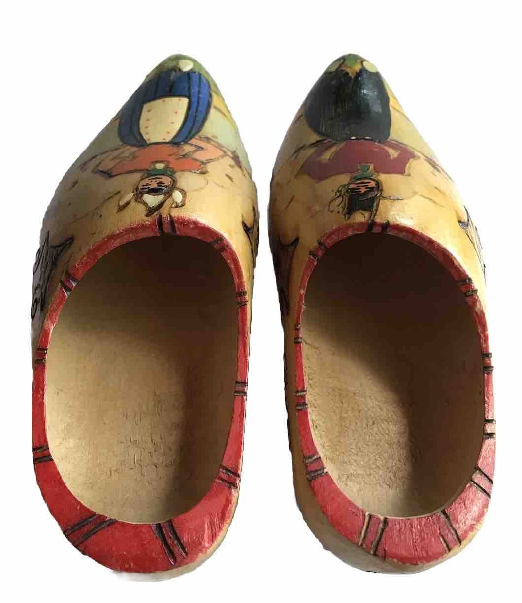 Pair Hand Painted Dutch Holland Wooden Clogs Shoes Souvenir Child Size Man+Woman