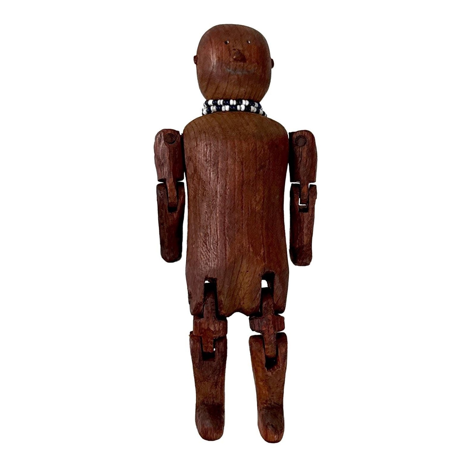 Vtg 50s Folk Art Carved Articulating Wood Doll Jointed Man w/ Beaded Necklace