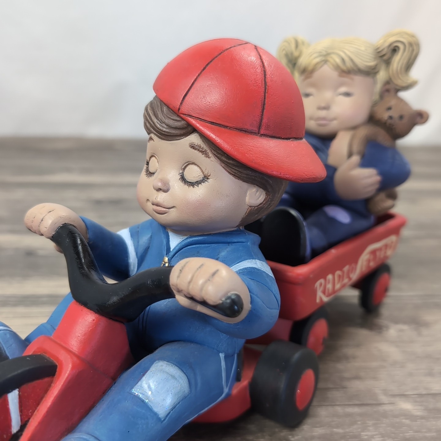 Vintage Ceramic Set Kids At Play Radio Flyer & Big Wheeler Red Hand Painted