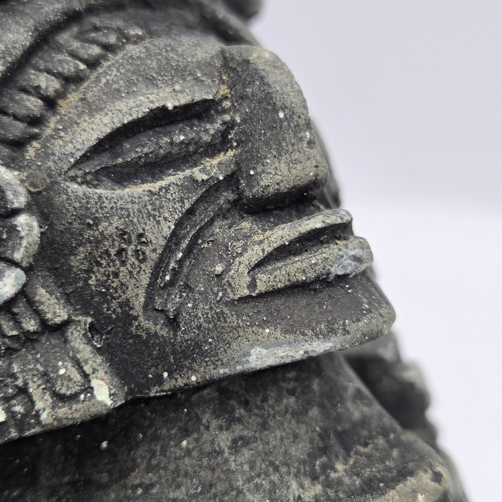 Rare AZTEC MAYAN INCA DEITY STONE/CHALKWARE STATUE TOTEM Black 6.5″H