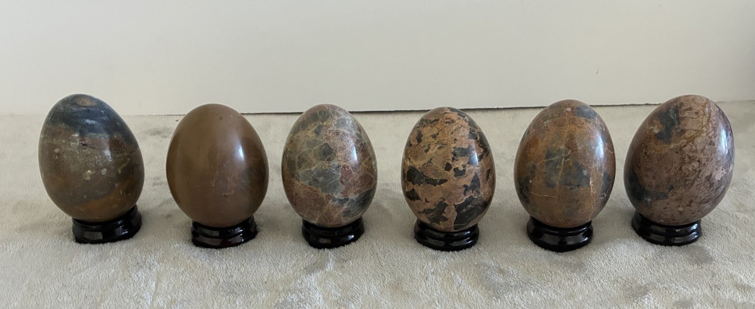 Eggs Marble Neutral Tones Multi Colored With Stands 2.75” (6) Easter Decor NEW
