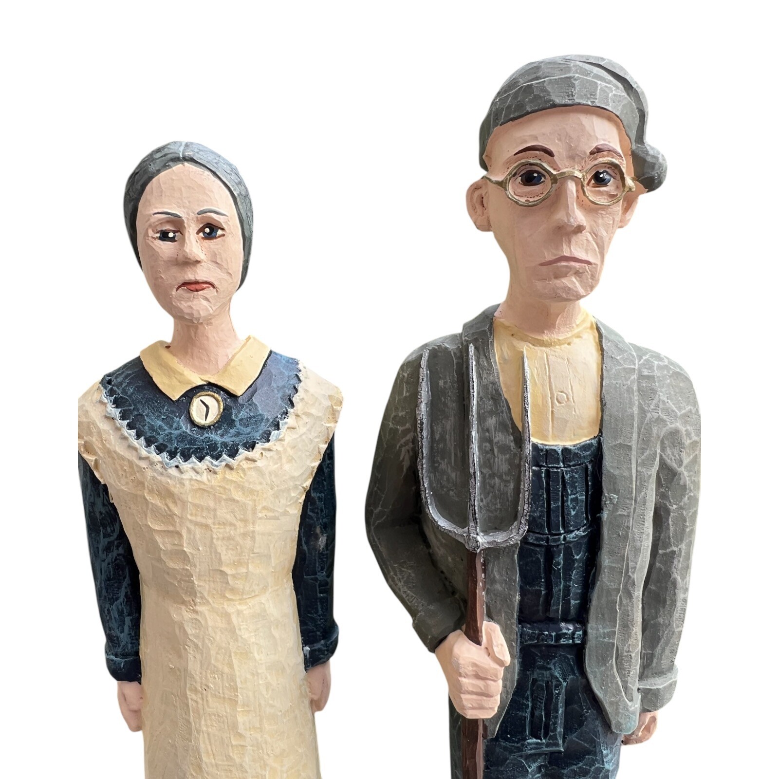 VTG American Gothic Grant Wood Inspired Farmer & Wife Resin Figurines Decor
