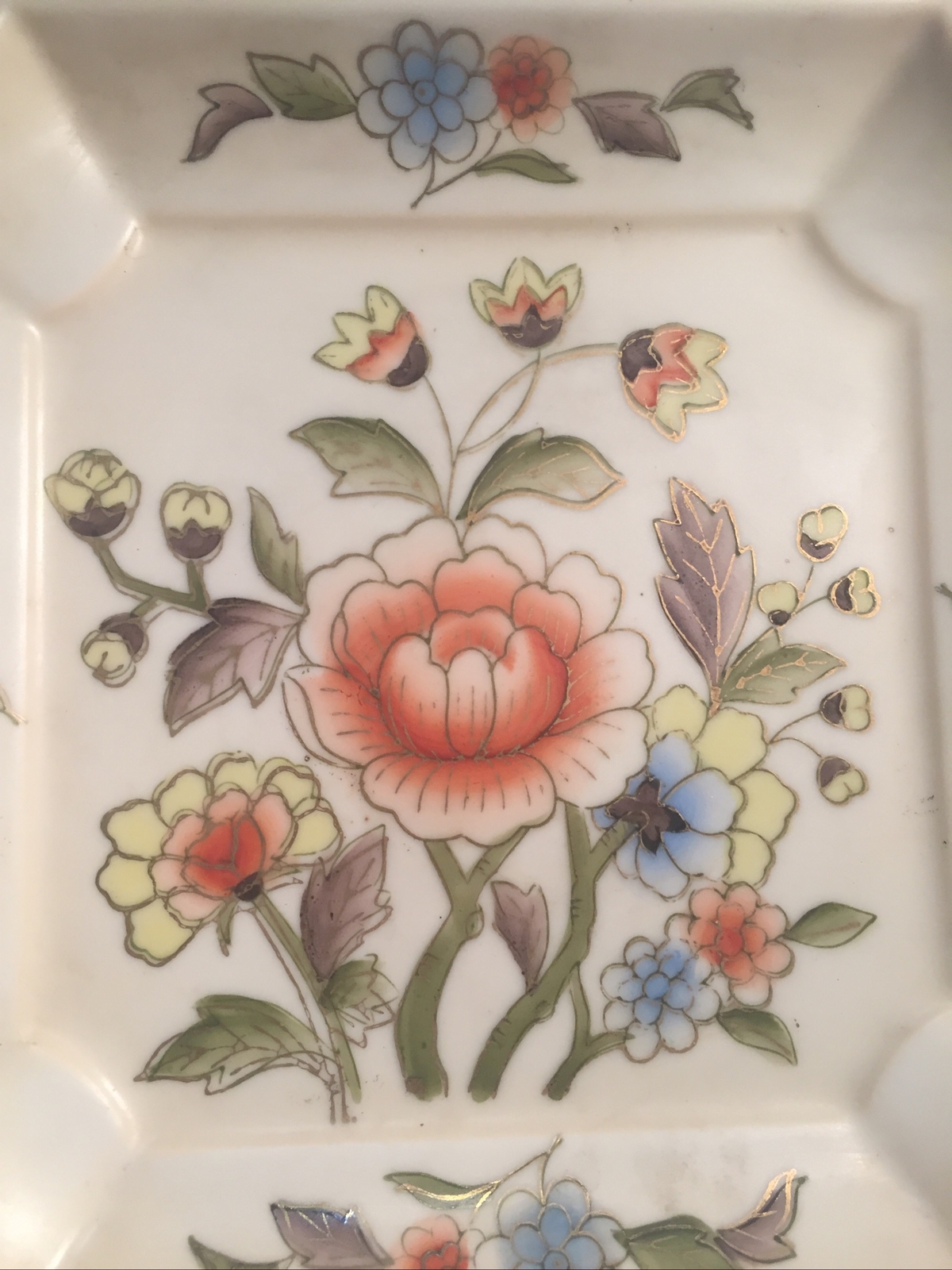 Andrea By Sadrea Decorative Plate Beige Gold Trimmings Orange Flowers. 8.5 Wide