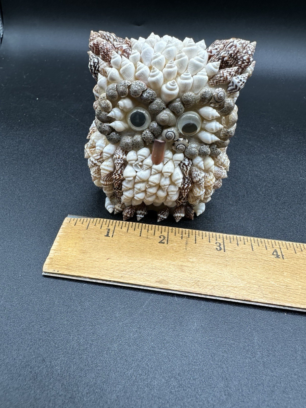 Vintage Seashell Owl Figurine with Googly Eyes – Souvenir Philippines