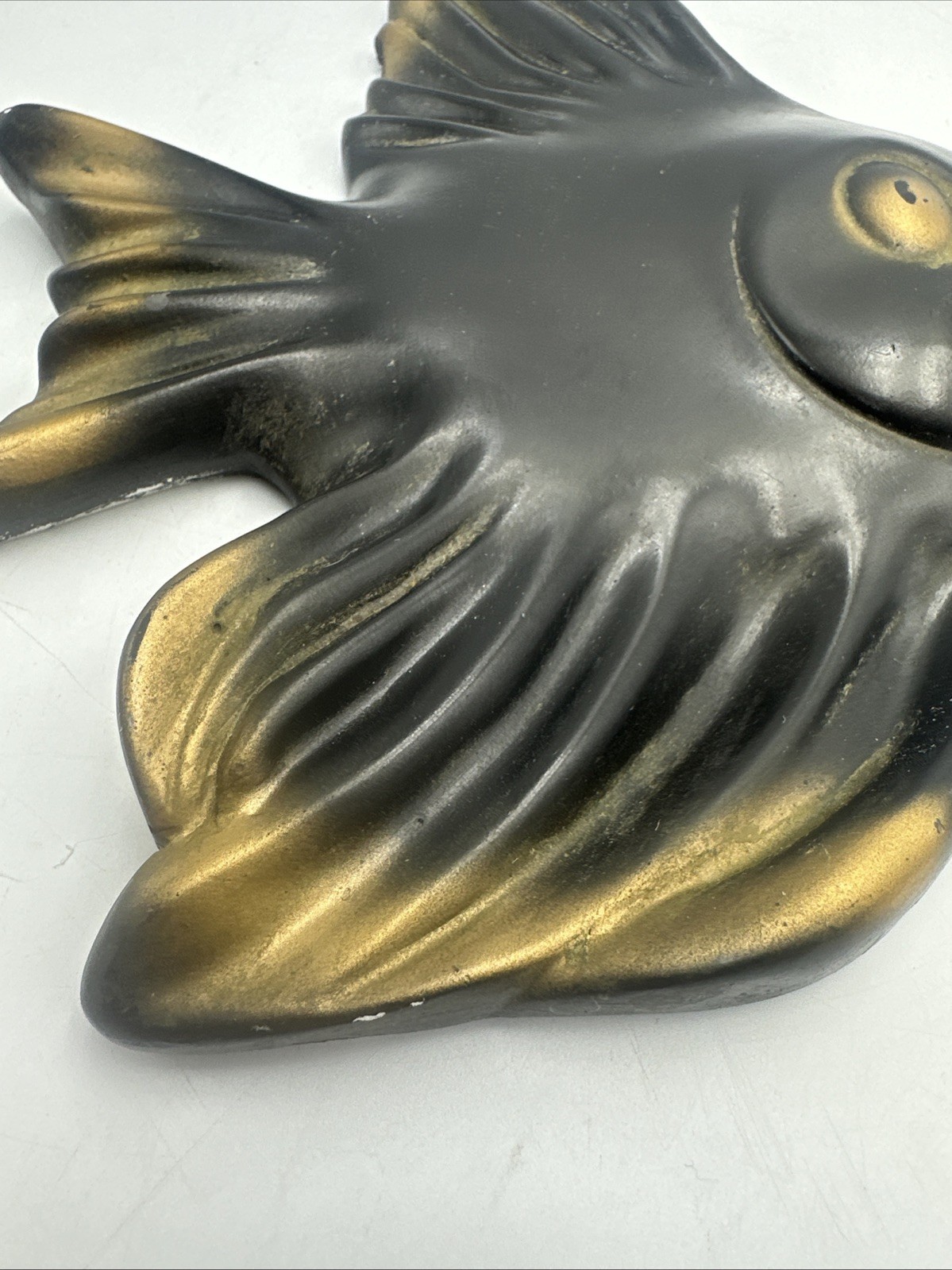 Miller Studio Large Chalkware Fish Black Gold MCM Wall Sculpture Bathroom Decor