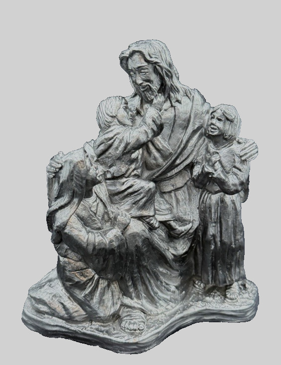 Vintage Michael Ricker Pewter Jesus Talking to Children Sculpture Figurine 1999