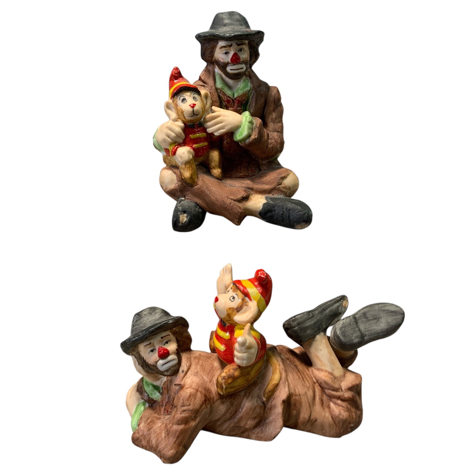Vintage Emmett Kelly Jr Flambro Collection Clown Monkey Figurines 3.75in