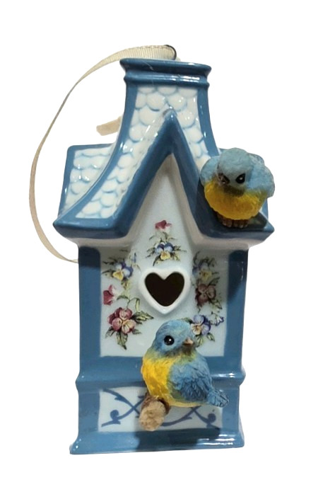 Bradford Editions 2 Heirloom Porcelain Bird Houses w Labels