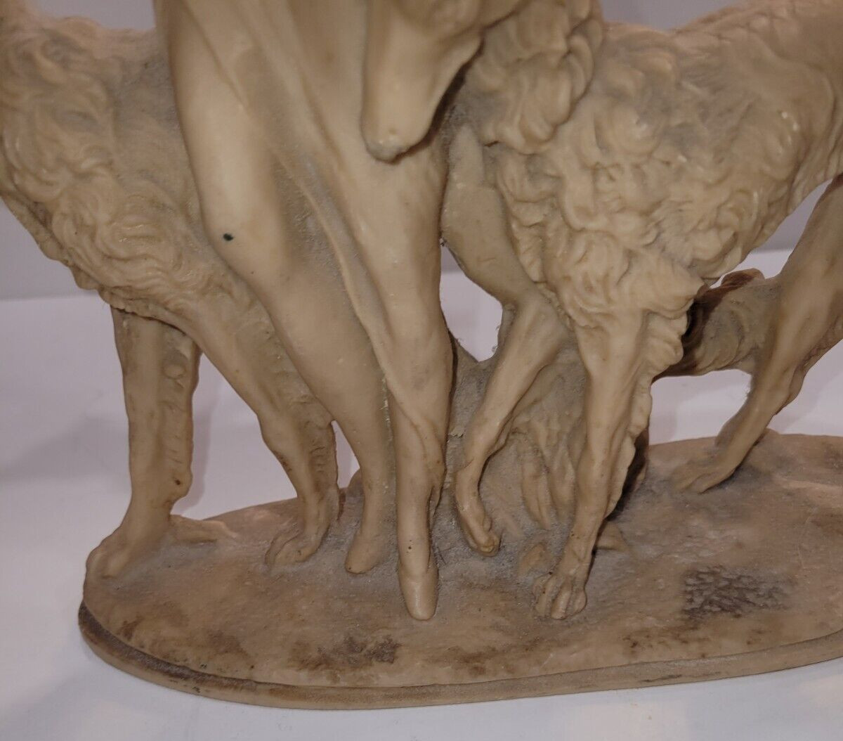 11.25″ Art Deco Resin Statue Lady in a Hat w/2 Wolfhound Borzoi Dogs 1920s Style