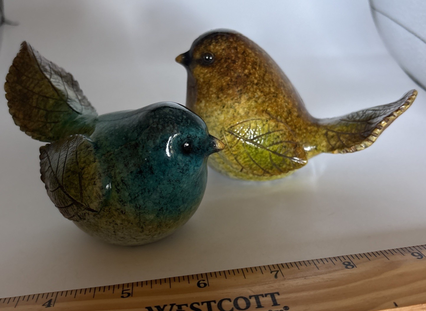 GANZ Leaf Pair Of Bird Figurines, Green And Blue And Brown Set Of 2 Birds