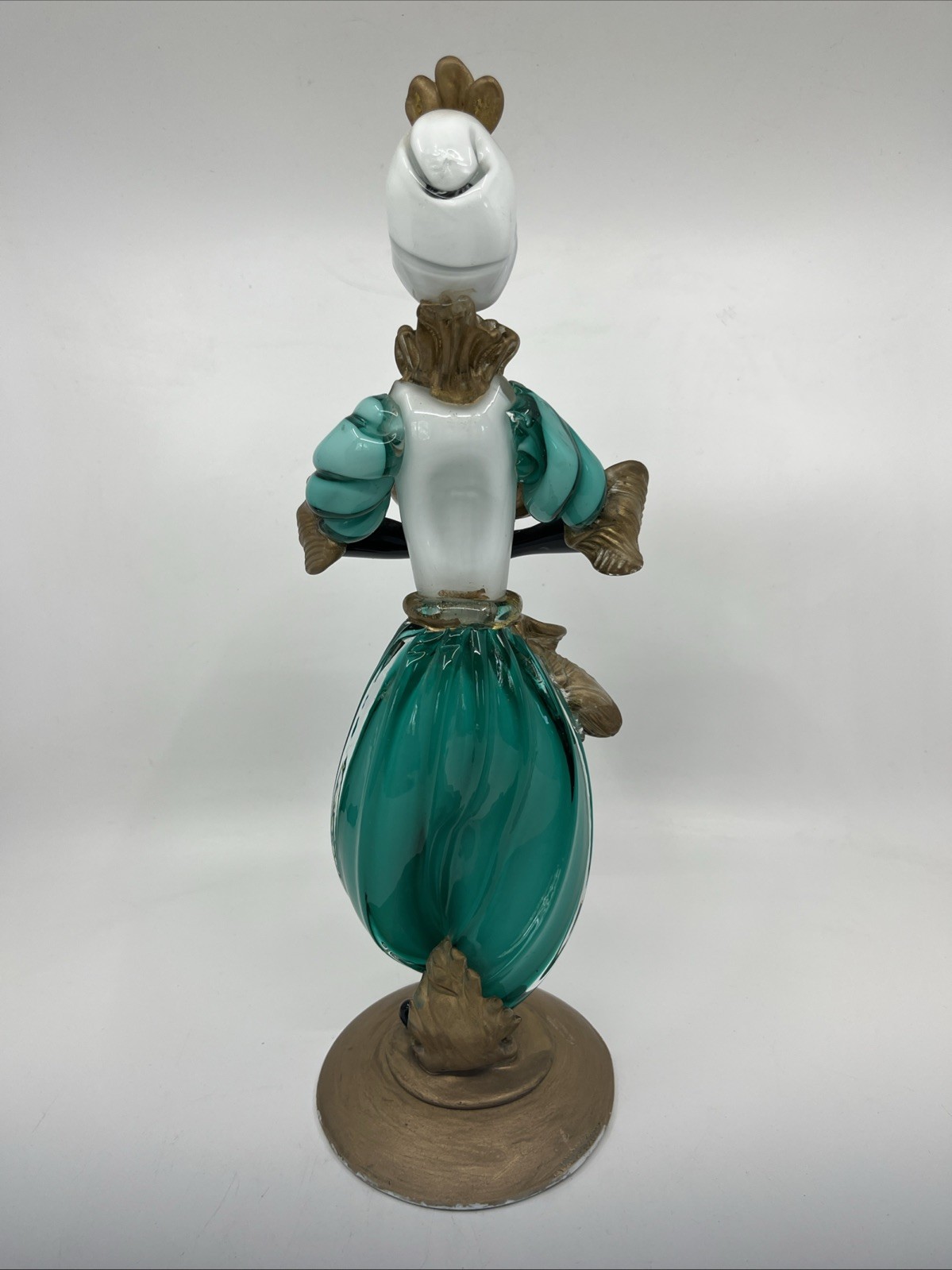Vintage Murano Glass 14” Figure Black Moroccan Man Turban Fruit Bowl Turquoise