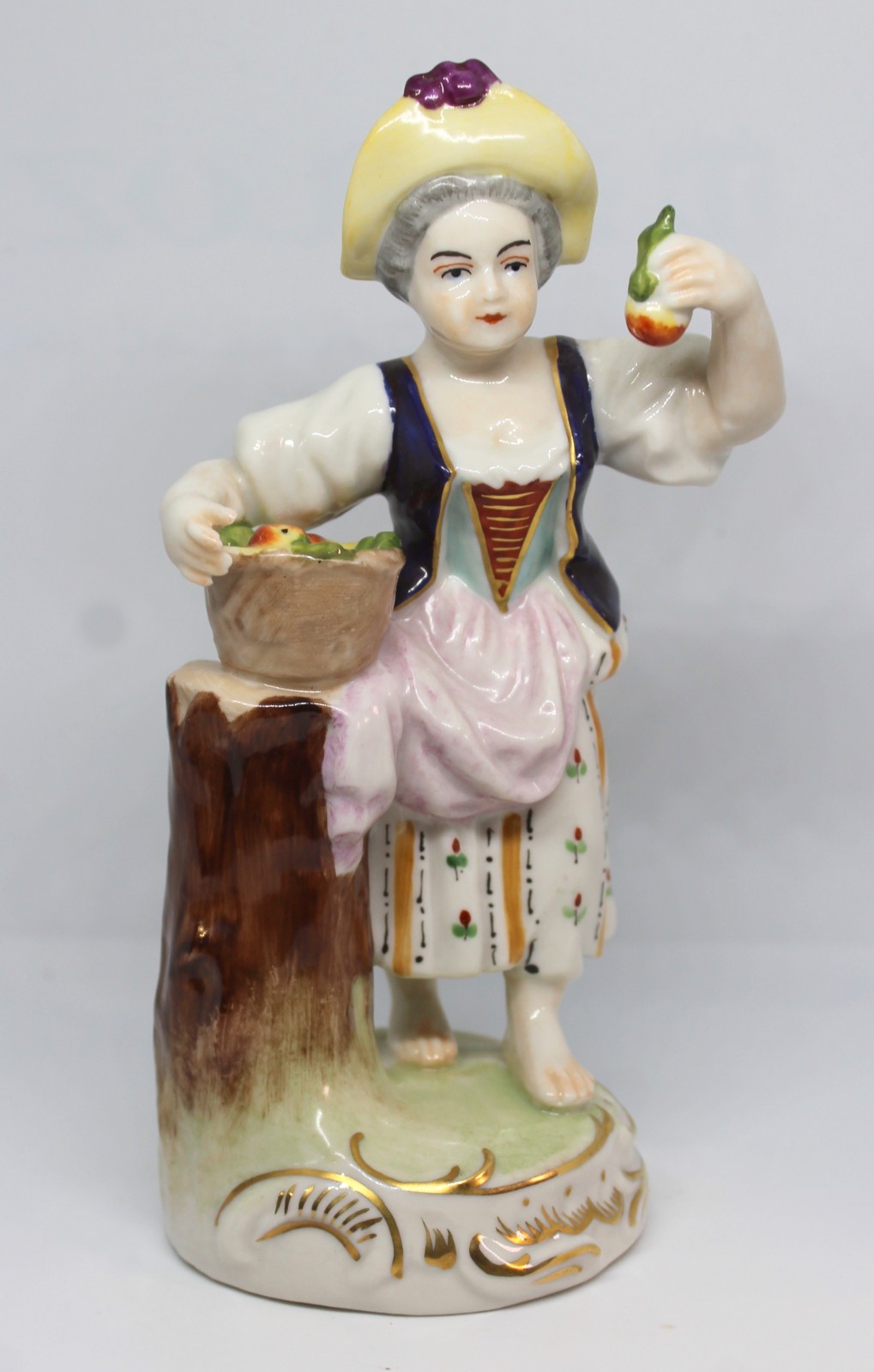 Vintage Karl Klette Porcelain Fruit Seller Woman Figurine Dresden Style Germany