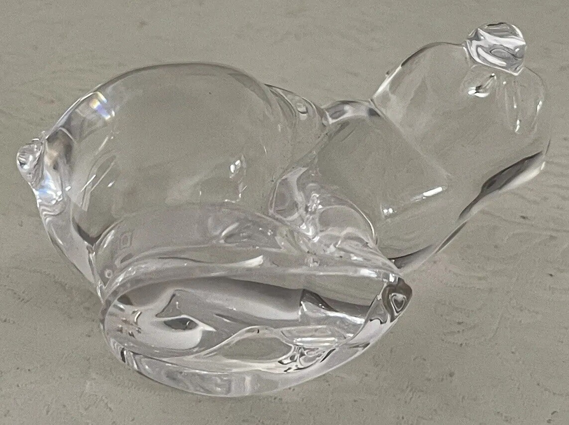 Daum France Clear Crystal Glass Piglet Figurine Signed 3″ Porcine Paperweight