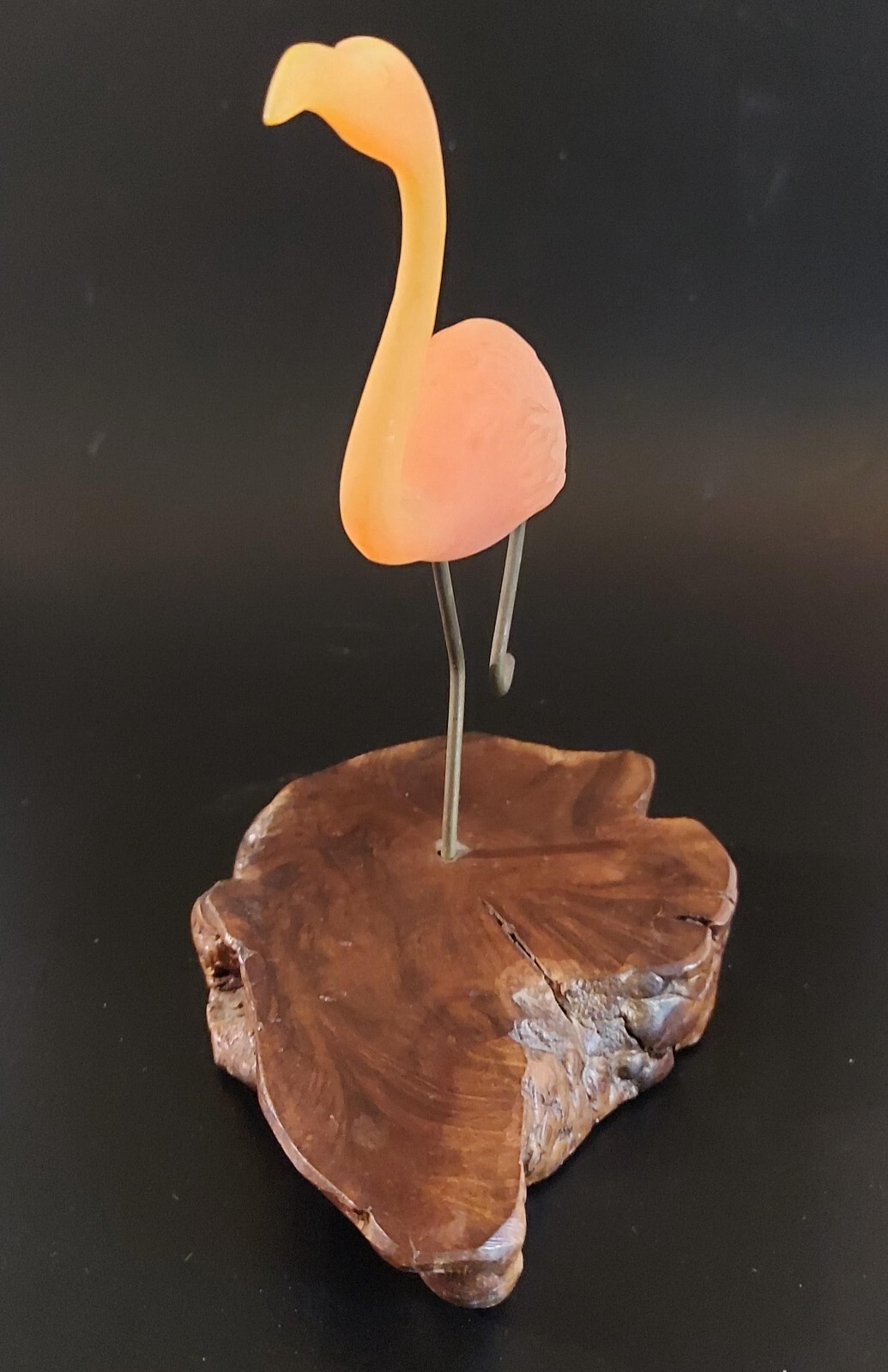 Vintage Pink Flamingo Sculpture on Drift Wood Base – Beachy Coastal