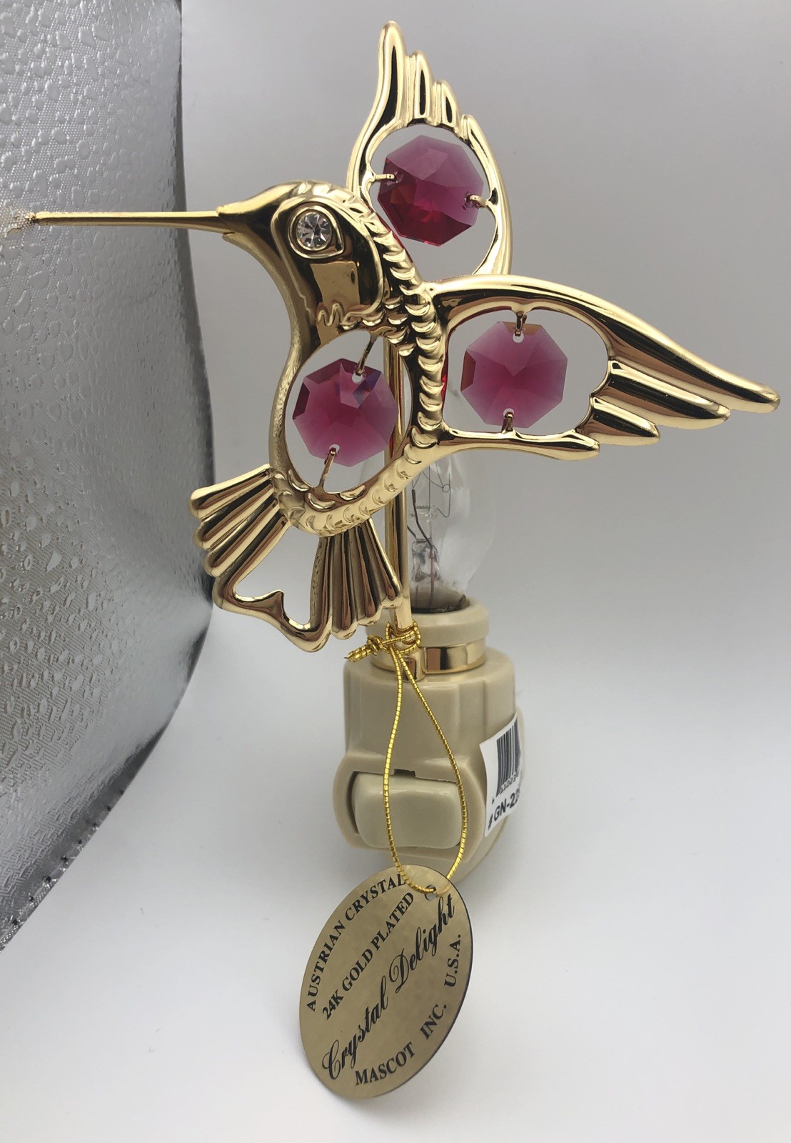 Mascot CRYSTAL DELIGHT 24K Gold Plated Hummingbird Night Light Red Crystals