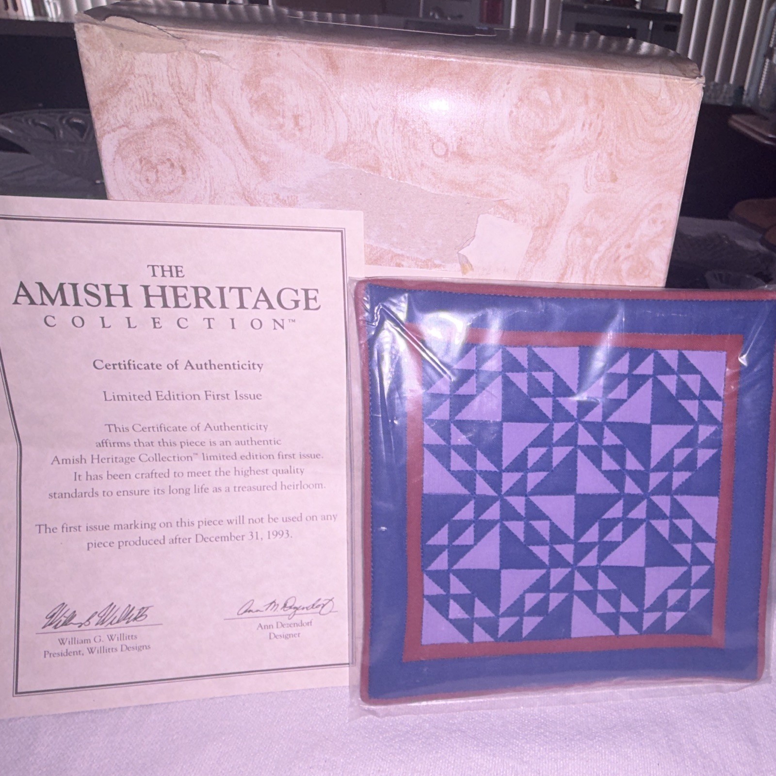 Willitts Designs Amish Heritage Jacob & Toby Quilt Figurine LE Wood Base 1993