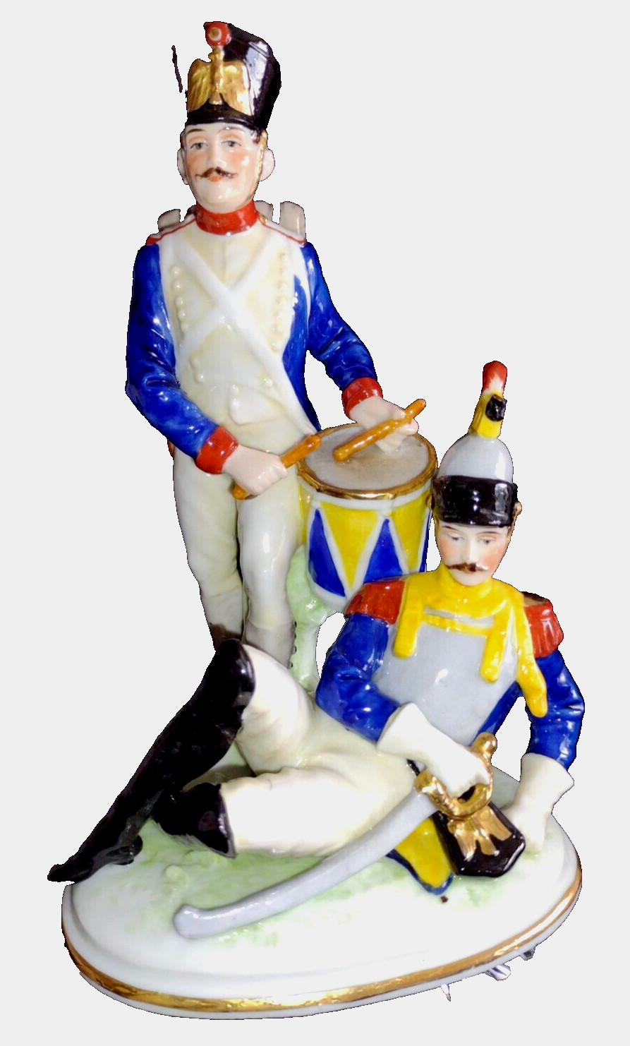 Antique Volkstedt E&A Muller Thuringia Hand Painted Figurine 2 French Soldiers