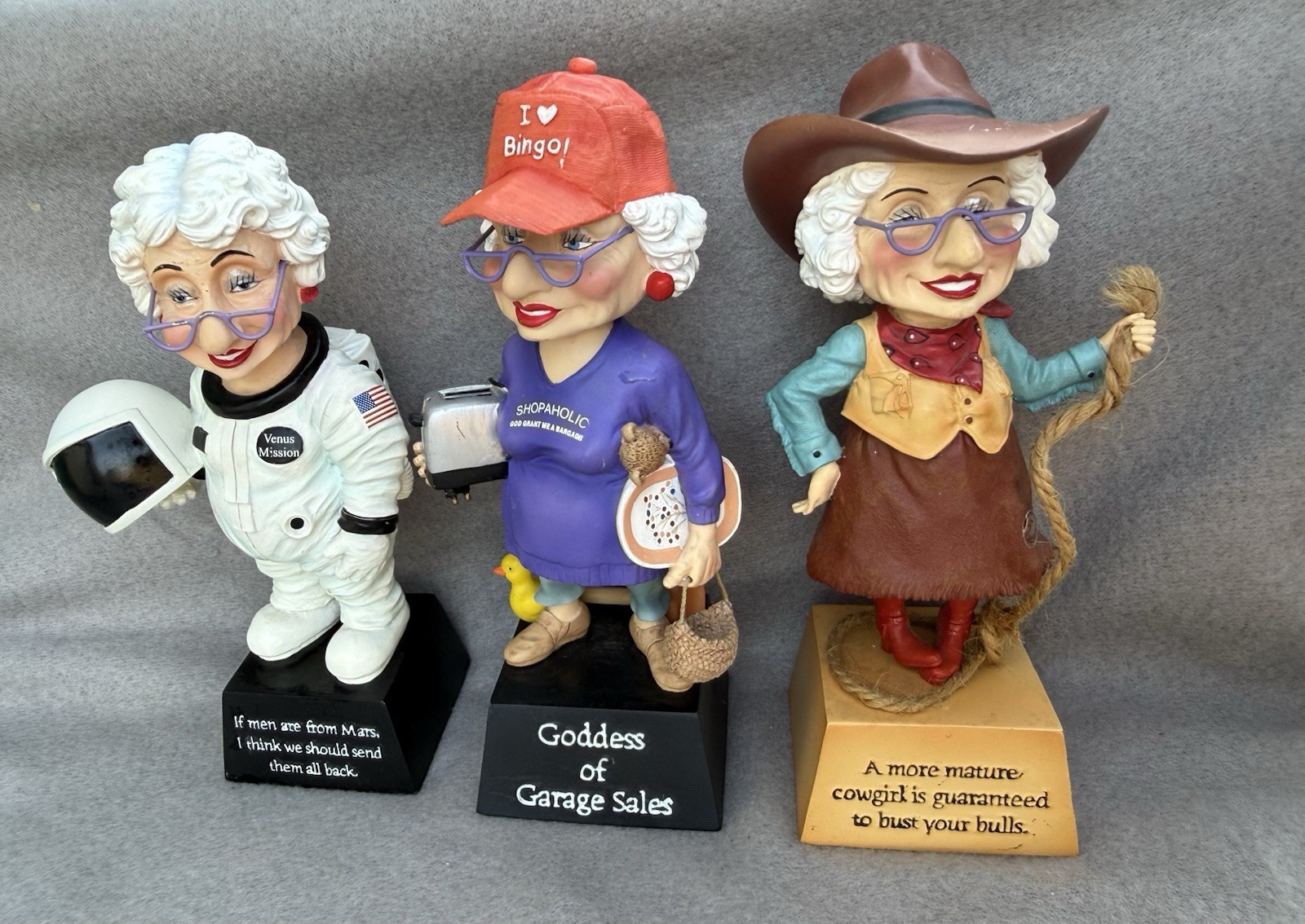 Resin Hand Painted Novelty Women Figurines Lot Astronaut Cowgirl Garage Sale