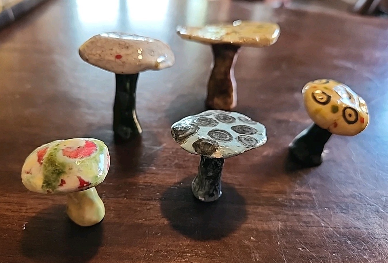 Vintage 5 Mushrooms Handcrafted Clay Whimsical Garden CottageCore-Retro-Esthetic