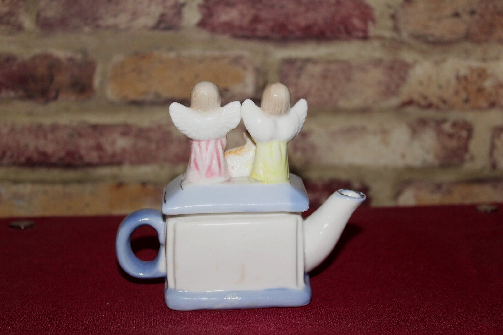 Vintage Miniature Autom Tea Pot with Angels and a Lamb on Lidded Trinket Box L1
