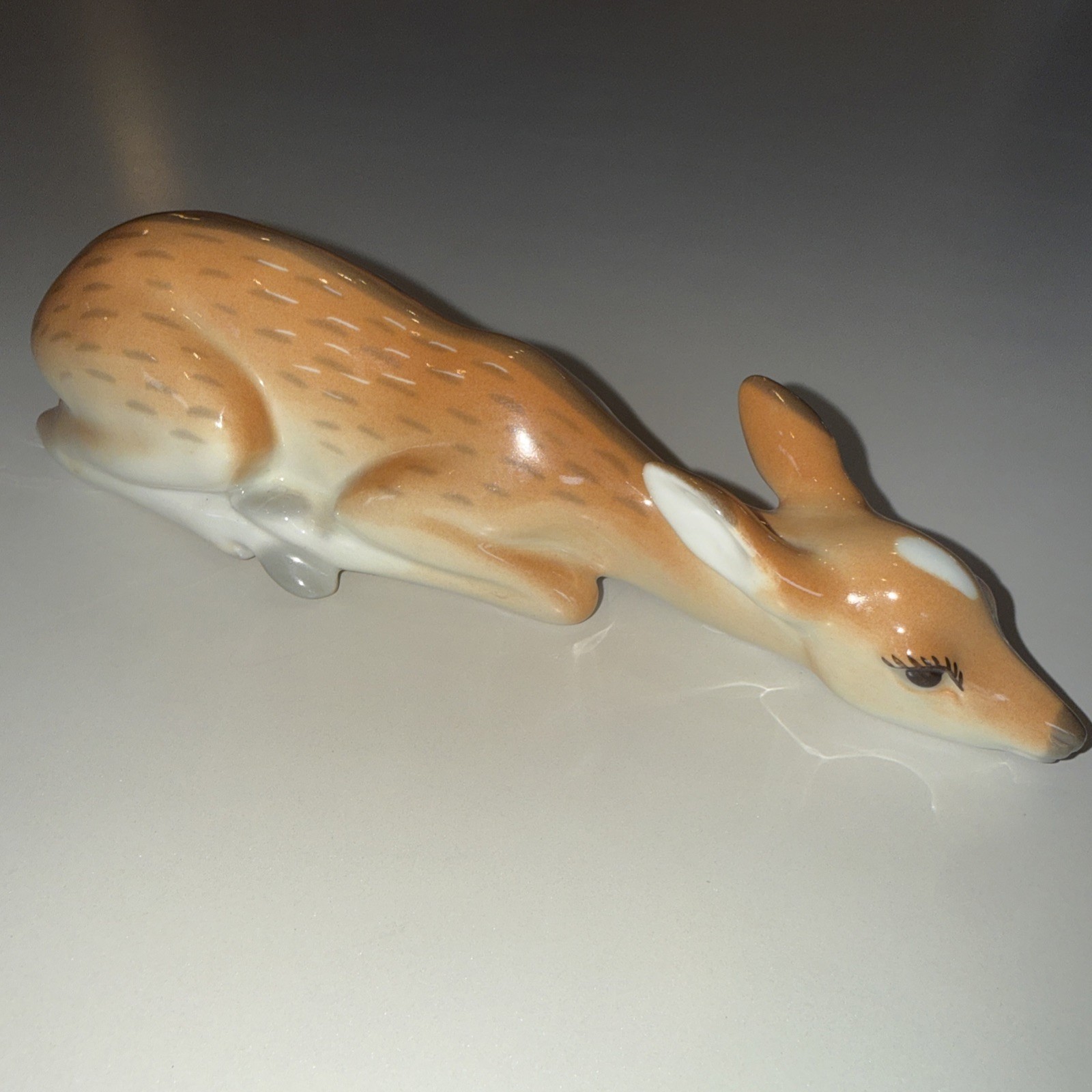 Vintage Lomonosov USSR Porcelain Sleeping Fawn Deer Figurine LFZ 7.5″ Russia
