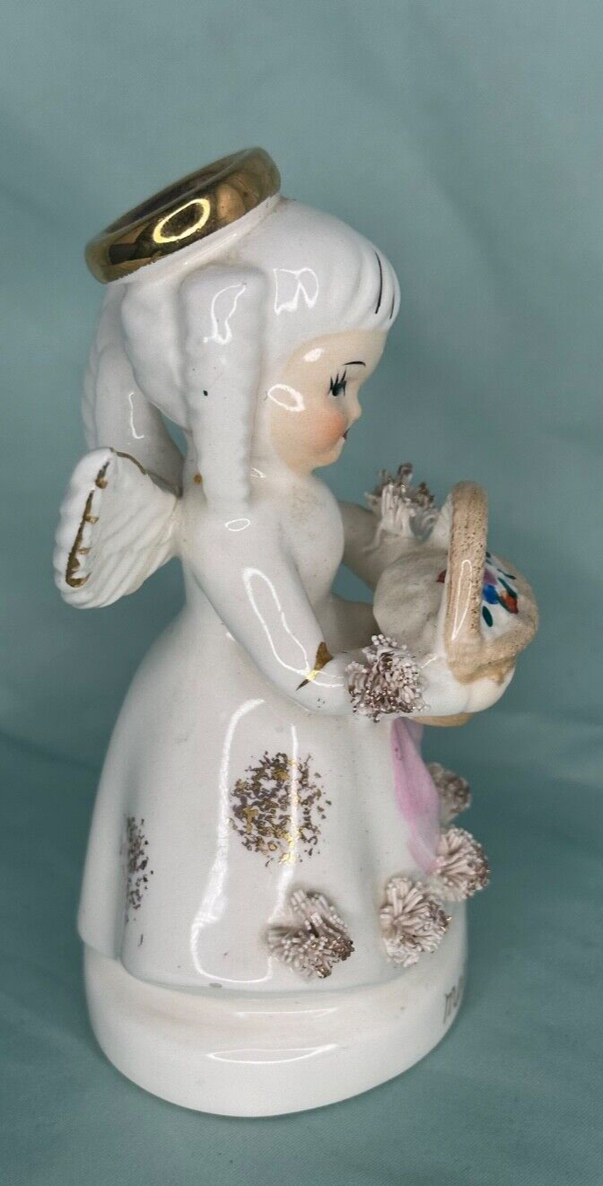VINTAGE PORCELAIN MAY ANGEL BIRTHDAY FIGURINE SPAGHETTI ART BASKET 1294