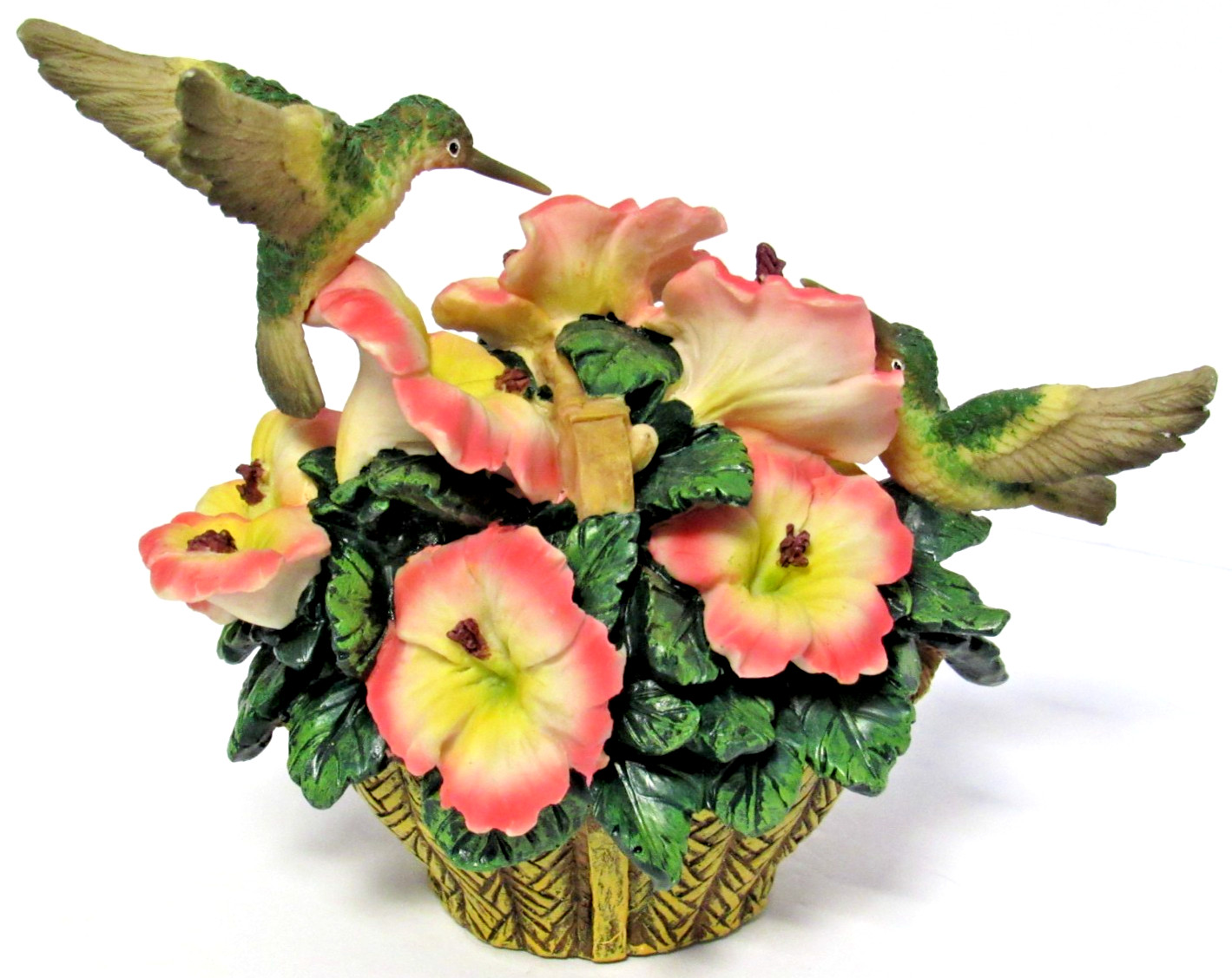 HERITAGE HOUSE “HUMMINGBIRDS ON FLOWER BASKET” ~ (5.25″ TALL) ~ ** PORCELAIN **